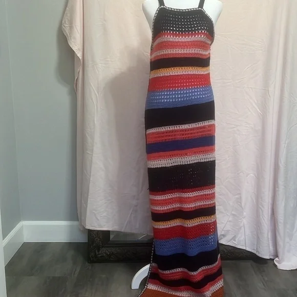 Cashel Women's Multi-Colored Striped Crochet Dress Size Small - Picture 2 of 14